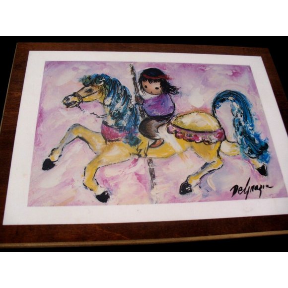 Vintage Ted Degrazia "Merry Little Indian" 8.5" x 11" Print On Wooden Board Art - Picture 2 of 4